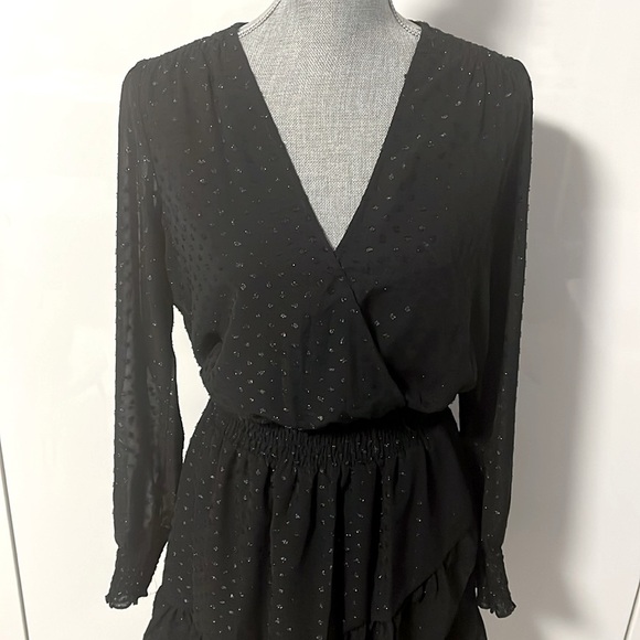 MICHAEL KORS V Neck Frill Long Sleeve Lined Dress, Size M - Picture 2 of 14